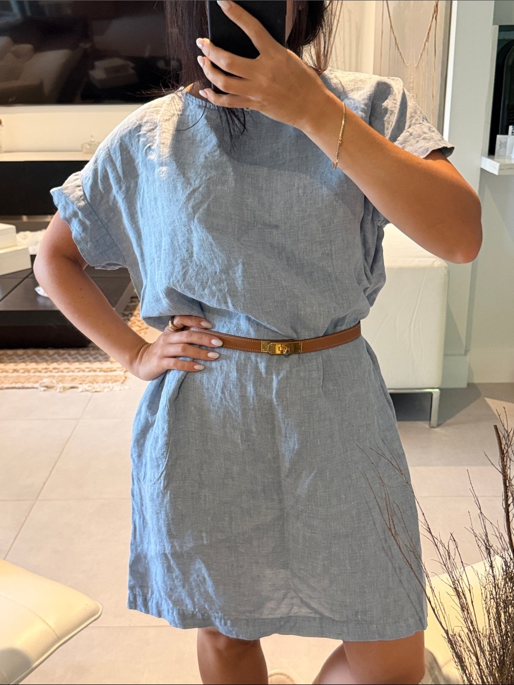 Women size small Classic Light Blue Linen Shift Dress